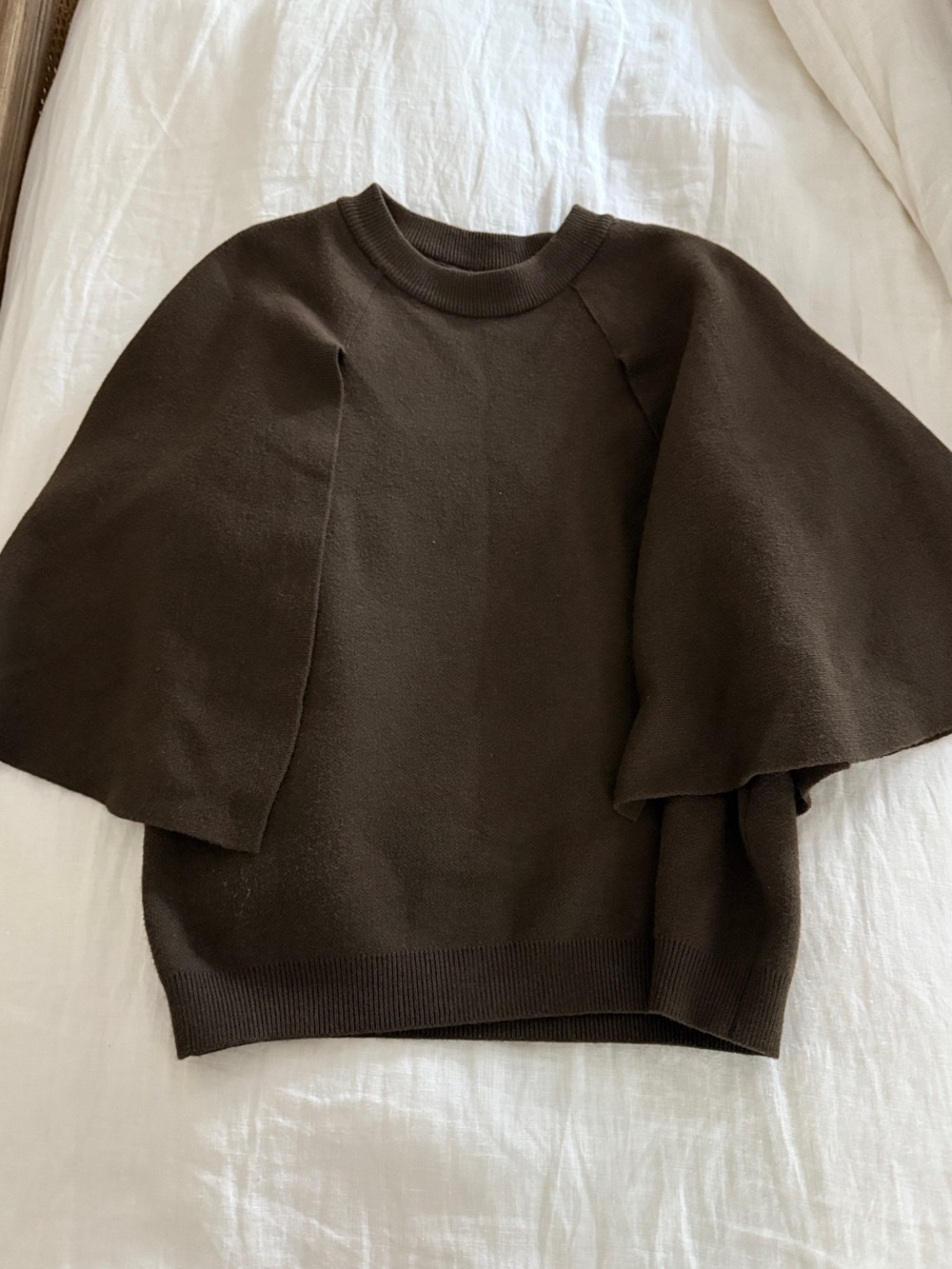 Zara Dark Brown Cape-Sleeve Crew Neck Sweater